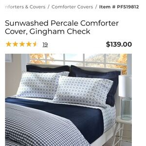 L.L. Bean Sunwashed Percale Comforter Cover, Gingham Check - Blue King
